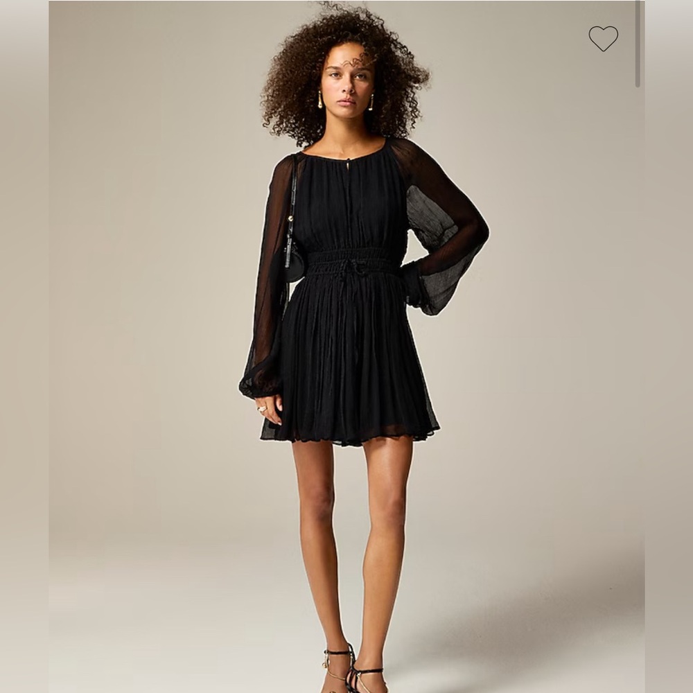 J Crew Elena Long Sleeve Black Chiffon Dress - Picture 2 of 13